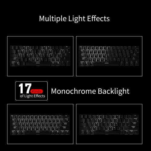 Ajazz i610T USB Wired BT3.0 Dual Mode Gaming Keyboard 61 Keys Mechanical Keyboard Monochrome Backlight Black(Blue Switch)