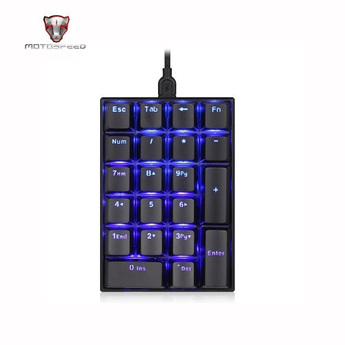 Motospeed K23 Keyboard USB Wired Numeric Mechanical Keyboard 21 Keys Blue Backlight Keyboard with OUTEMU Blue Switch