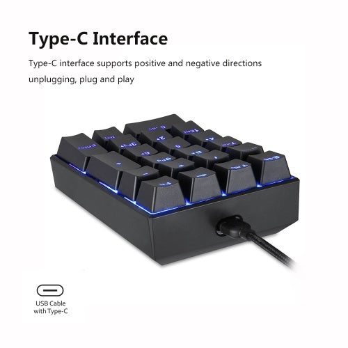 Motospeed K23 Keyboard USB Wired Numeric Mechanical Keyboard 21 Keys Blue Backlight Keyboard with OUTEMU Blue Switch