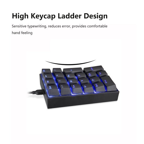 Motospeed K23 Keyboard USB Wired Numeric Mechanical Keyboard 21 Keys Blue Backlight Keyboard with OUTEMU Blue Switch