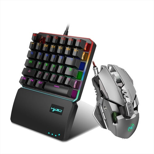 HXSJ V200+J800 Combo J800 Wired Gaming Mouse 7-key Macro Programming Mice & V200 Blue Switch One-handed Mechanical Keyboard Set Adjustable DPI Colorful RGB Light Effect