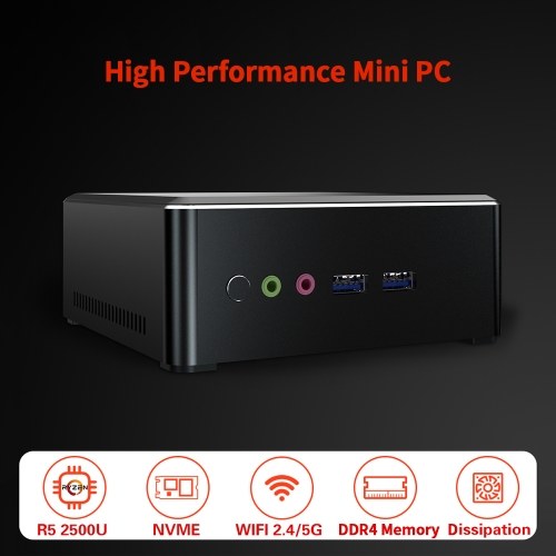 T-bao MN25 Mini PC 4GB+128GB Desktop Computer Metal Mini Host AMD R5-2500U Dual-band Mini PC for Home Office EU Plug