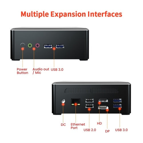 T-bao MN25 Mini PC 4GB+128GB Desktop Computer Metal Mini Host AMD R5-2500U Dual-band Mini PC for Home Office EU Plug