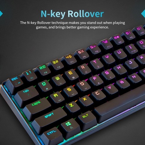 Magic-Refiner MK14 RGB Backlight Keyboard 68 Keys Metal Panel N-key Rollover Gaming Keyboard Blue Switch Floating Key-caps 18 Light Effects Black