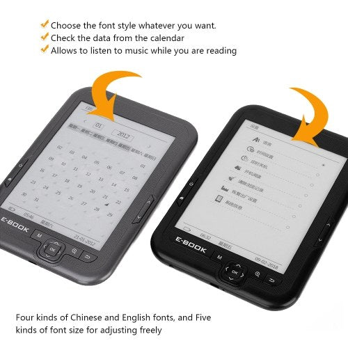 BK-6006 Portable e-Book Reader 16GB E-Ink 6inch Multifunction E-Reader 800*600 High Resolution Display Screen 300DPI