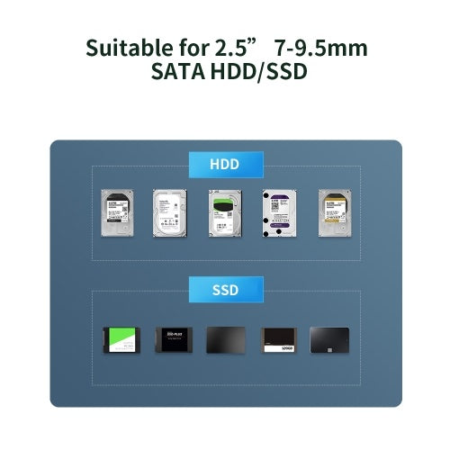 2.5'' SATA SSD HDD Enclosure USB2.0 to SATA Hard Disk Case Portable Aluminum Alloy SSD HDD Enclosure Black