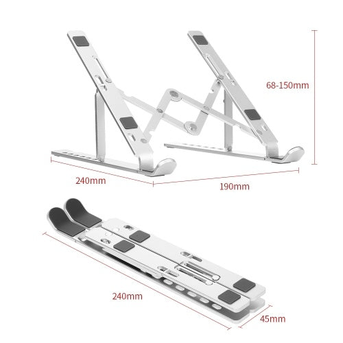 7-level Adjustable Laptop Stand Portable Aluminum Alloy Laptop Stand Foldable Non-slip Notebook Holder Silver