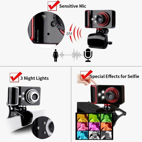 Portable HD Webcam 480P 5MP 30fps Web Camera Built-in Microphone USB Plug & Play for Laptop Desktop