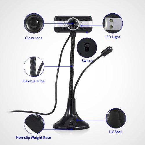 640*480P PC Webcam Full HD Web Cam USB Portable Laptop Desktop High-Definition Webcam 30fps Camera with Built-in Noise-reduction Microphone Plug & Play Flexible Hose