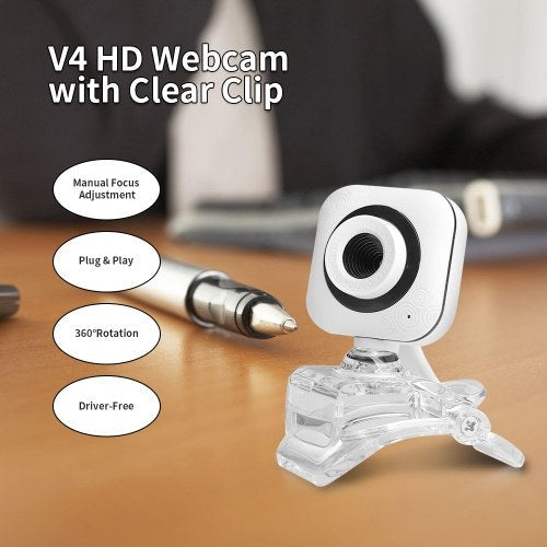 Portable HD Webcam 480P 0.3MP 30fps Camera with Clear Mount Clip Built-in Microphone Notebook Laptop PC Desktop Computer Web Video Camera USB Plug & Play for Online Conferences Meeting Video Call Live Streaming