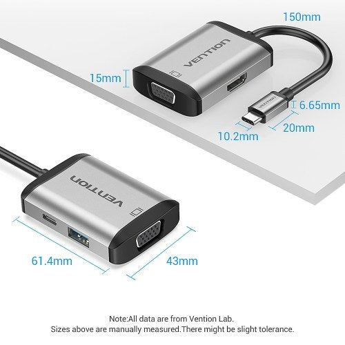 Vention TFAHB 4in1 USB C HUB متعدد الوظائف من النوع C إلى 4K HDMI + USB3.0 + VGA + PD HUB Dock محول محول الفاصل