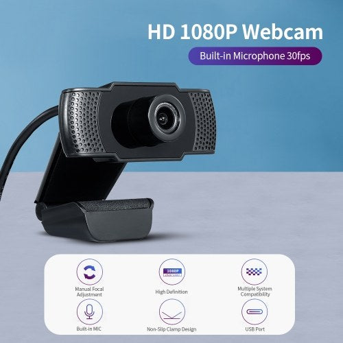 101JD 1080P 2MP High-Definition Webcam 30fps Web Camera Noise-reduction Microphone HD Laptop Computer Camera USB Plug & Play for Laptop Desktop TV Box