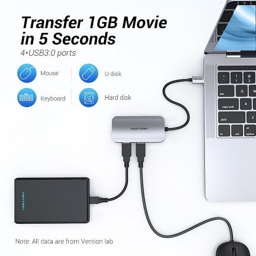 Vention TGHHB 5IN1 USB-C HUB Type-C to 4* USB 3.0 + PD Laptop PC USB 3.0 HUB Adapter Converter Splitter