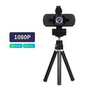 1080P HD Wide-angle Webcam Video Conference Camera USB Plug & Play with Lens Cap & Tripod for Laptop Desktop TV Box