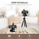 1080P HD Wide-angle Webcam Video Conference Camera USB Plug & Play with Lens Cap & Tripod for Laptop Desktop TV Box