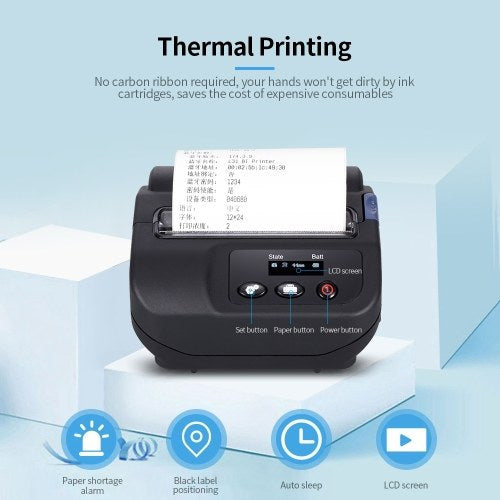 Multi-function Portable Thermal Printer Label Printer Wireless BT Mobile Printer Label Receipt Printer EU Plug