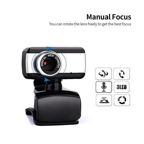 USB Computer Camera 480P Manual Focus Web Camera Drive-free Webcam with External Microphone for Video Chat Online Conference