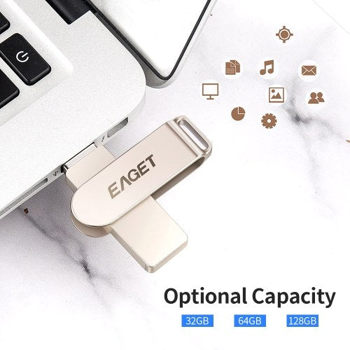 EAGET F60 محرك فلاش USB معدني U القرص USB3.0 محرك فلاش محمول عالي السرعة سعة كبيرة لأجهزة الكمبيوتر المحمول