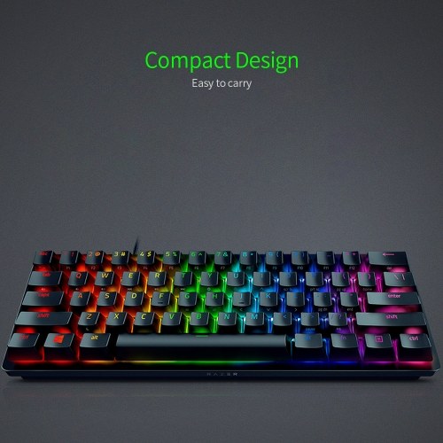 لوحة مفاتيح ميكانيكية صغيرة من Razer Huntsman، مفتاح بصري Clicky، 61 مفتاحًا، لوحة مفاتيح سلكية RGB لأجهزة الكمبيوتر المحمول باللون الأسود