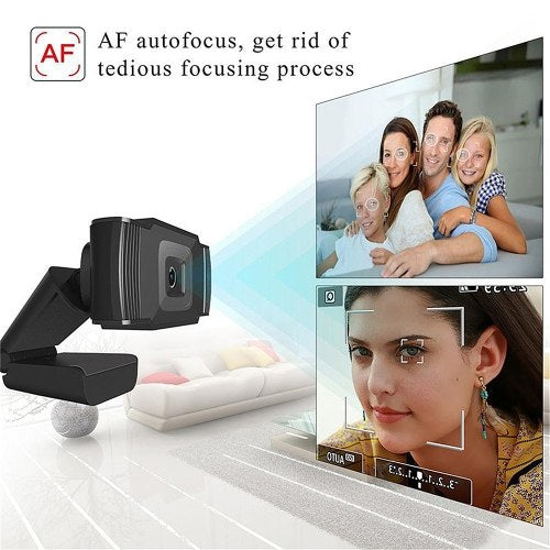 1080P Wide-Angle HD Webcam 30fps Auto Focus Web Cam Noise-reduction MIC Laptop Camera USB Plug & Play with 1.5m Extension Cable