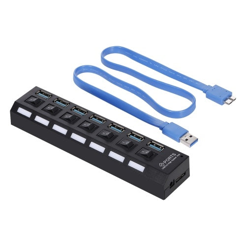 7 منافذ USB 3.0 HUB USB Splitter 7 منافذ المتوسع مع مفتاح للكمبيوتر الشخصي