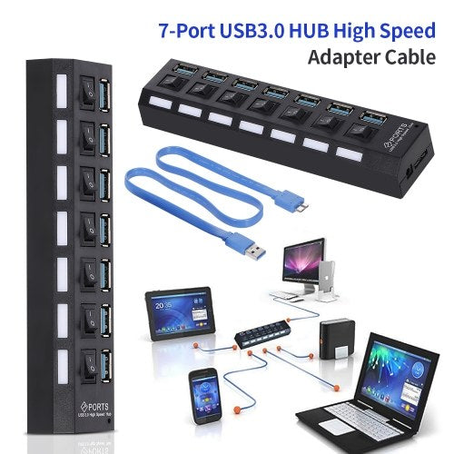 7 منافذ USB 3.0 HUB USB Splitter 7 منافذ المتوسع مع مفتاح للكمبيوتر الشخصي