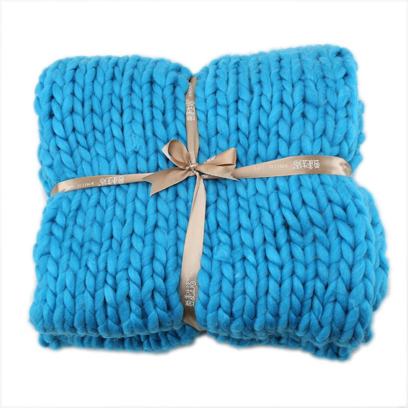 Camping Large High Quality Knit Blanket - Blue