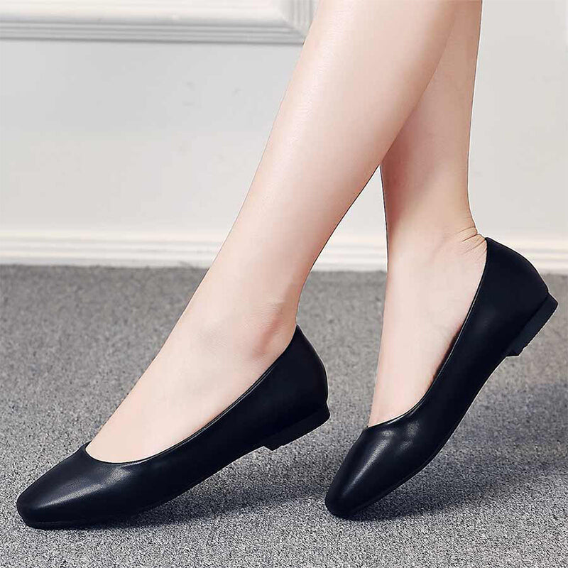 Career Women New Leather Flat Shoes - Black