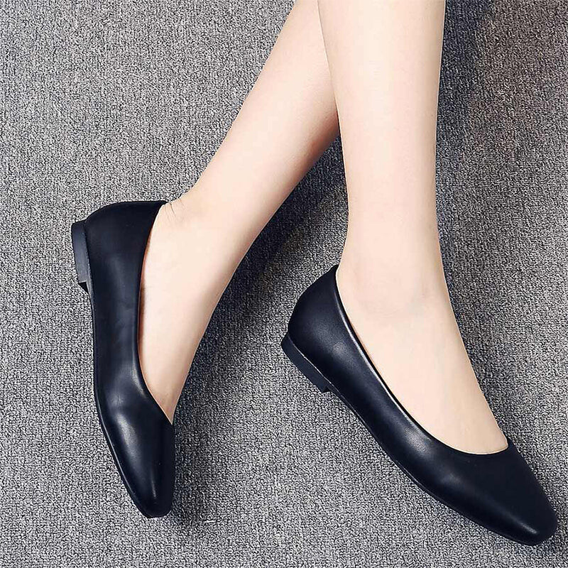 Career Women New Leather Flat Shoes - Black