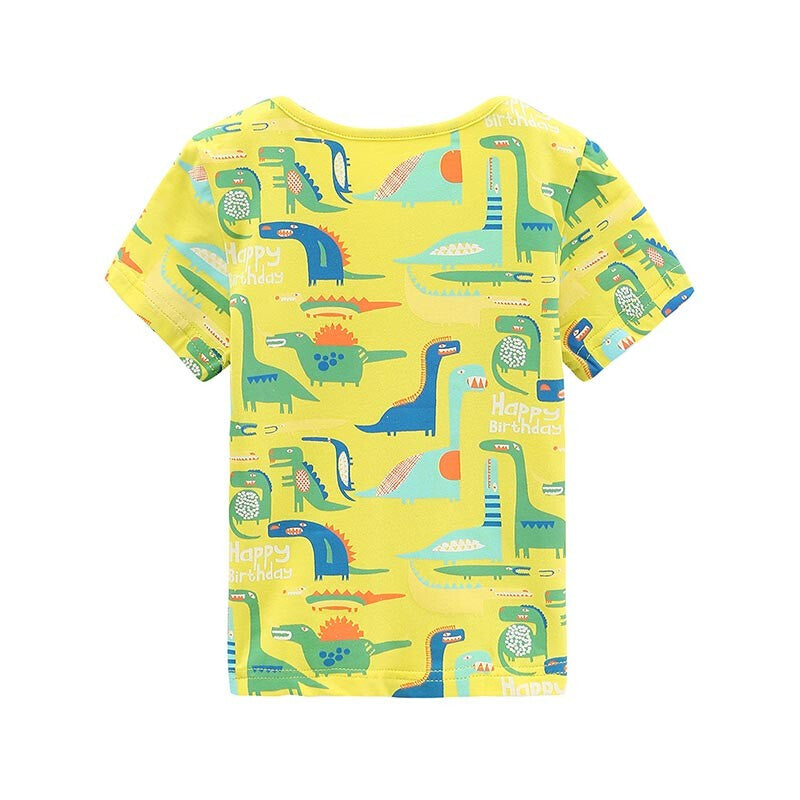 Cartoon Dinosaur Print T-Shirt - Yellow