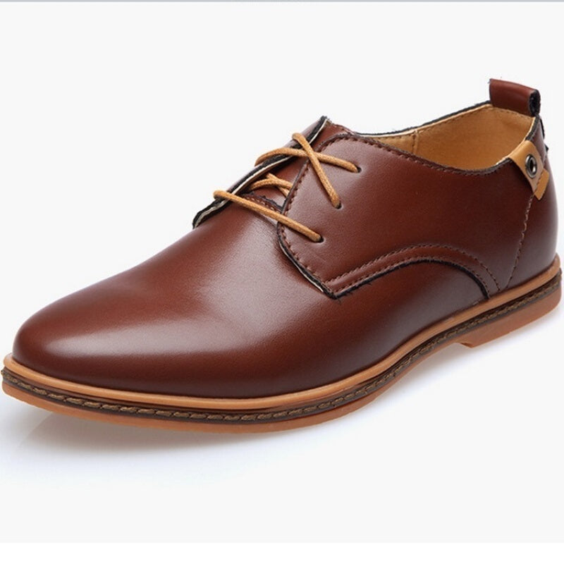 Casual Leather Oxford Shoes - Brown