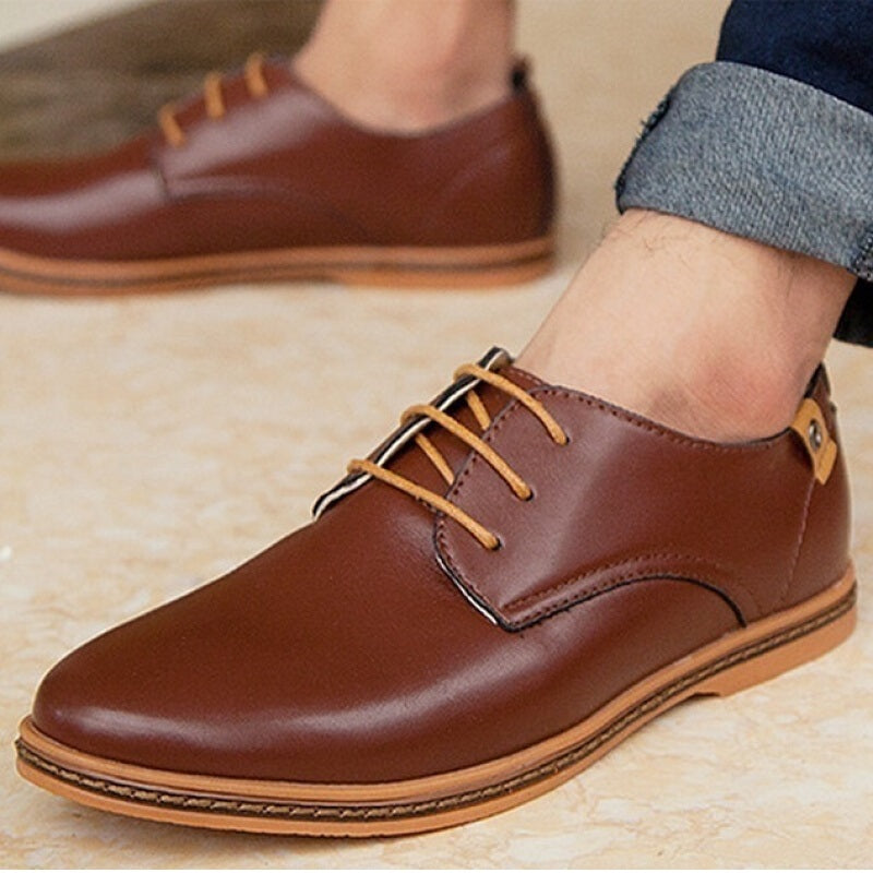 Casual Leather Oxford Shoes - Brown