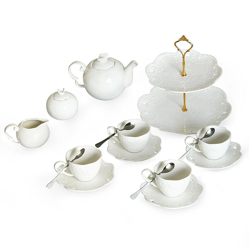 Ceramics Tea Cup With Carving Porcelain Saucer Coffee Cup Set