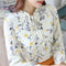 Chiffon Floral Long Sleeve Blouse - Light Yellow