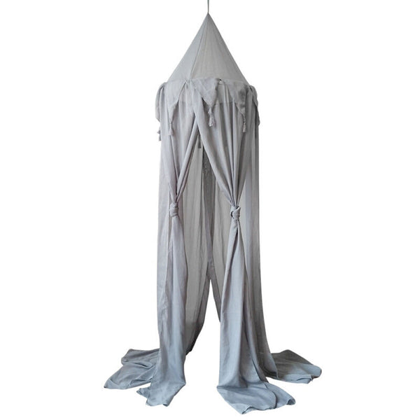 Chiffon Fringed Hanging Bed Curtain - Gray