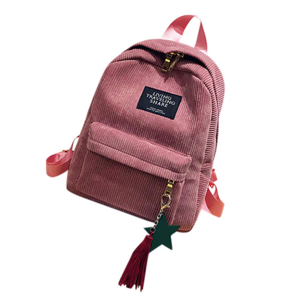 Corduroy Stylish Mini Leisure Backpack - Pink