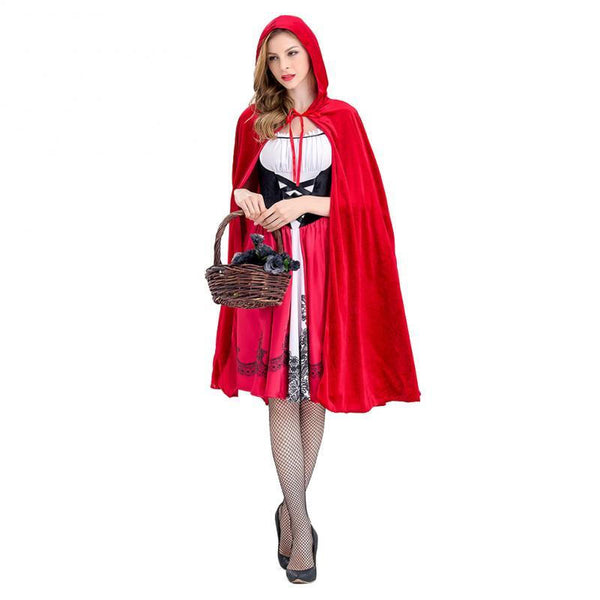 Corset-Style Skirt Lady Halloween Costume Hooded Cape - Red