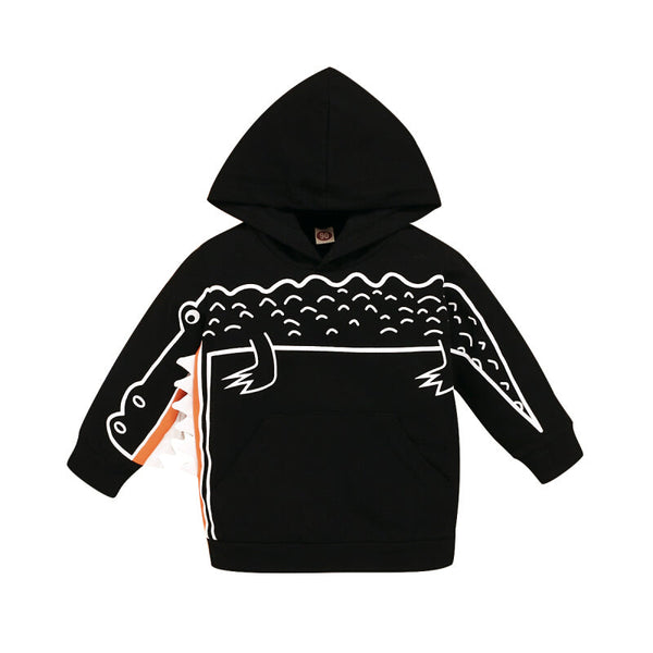 Crocodile Style Hooded Sweater - Black