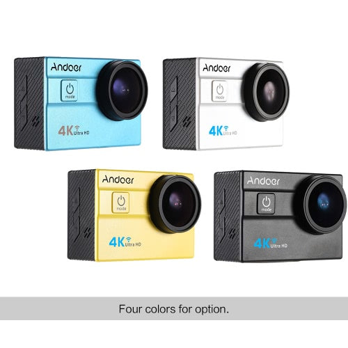 Andoer Ultra HD Action Sports Camera 2.0 بوصة LCD 16MP 4K 25FPS 1080P 60FPS 4X Zoom WiFi 25mm 173 درجة عدسة واسعة مقاومة للماء 30M Car DVR DV Cam غوص دراجة نشاط خارجي