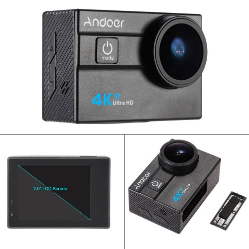 Andoer Ultra HD Action Sports Camera 2.0" LCD 16MP 4K 25FPS 1080P 60FPS 4X Zoom WiFi 25mm 173 Degree Wide-Lens Waterproof 30M Car DVR DV Cam Diving Bicycle Outdoor Activity