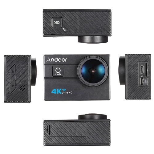 Andoer Ultra HD Action Sports Camera 2.0 بوصة LCD 16MP 4K 25FPS 1080P 60FPS 4X Zoom WiFi 25mm 173 درجة عدسة واسعة مقاومة للماء 30M Car DVR DV Cam غوص دراجة نشاط خارجي