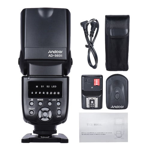 Andoer AD-560Ⅱ فلاش فلاش Speedlite العالمي على الكاميرا GN50 مع ضوء LED قابل للتعديل + Andoer Universal 16 قناة راديو لاسلكي عن بعد Speedlite Flash Trigger