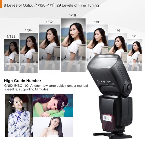 Andoer AD-560Ⅱ فلاش فلاش Speedlite العالمي على الكاميرا GN50 مع ضوء LED قابل للتعديل + Andoer Universal 16 قناة راديو لاسلكي عن بعد Speedlite Flash Trigger