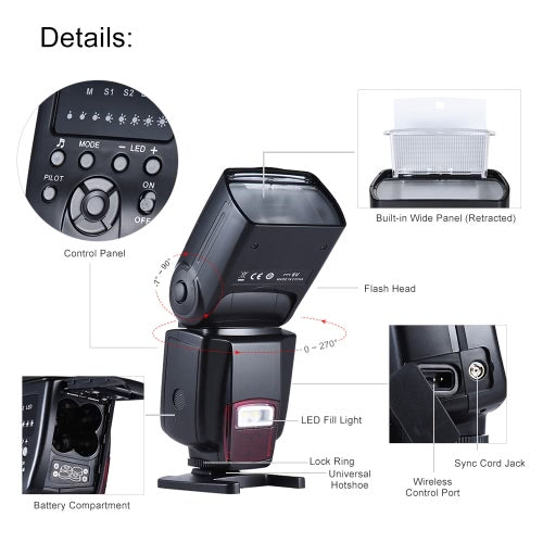 Andoer AD-560Ⅱ فلاش فلاش Speedlite العالمي على الكاميرا GN50 مع ضوء LED قابل للتعديل + Andoer Universal 16 قناة راديو لاسلكي عن بعد Speedlite Flash Trigger