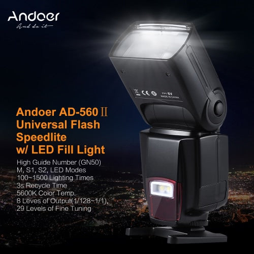 Andoer AD-560Ⅱ فلاش فلاش Speedlite العالمي على الكاميرا GN50 مع ضوء LED قابل للتعديل + Andoer Universal 16 قناة راديو لاسلكي عن بعد Speedlite Flash Trigger