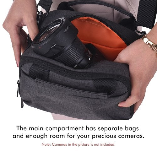 Camera Bag Waterproof DSLR Shoulder Bag with USB External Charging Port for Canon Nikon Sony Camera Accessories Laptops Tablets Small Size