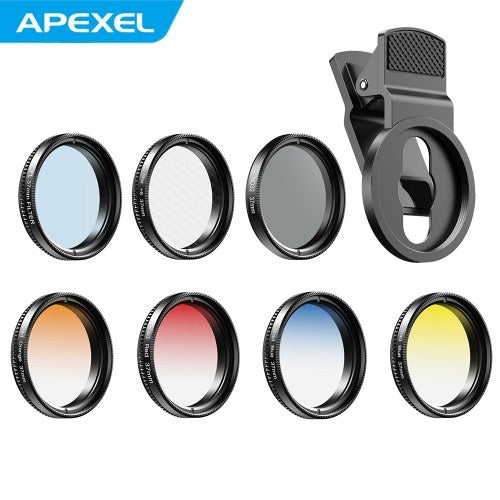 APEXEL APL-37UV-7G Professional 7in1 Phone Graduated Lens Filter Kit