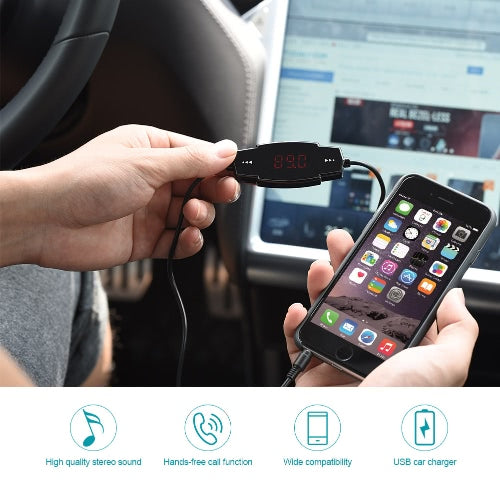 dodocool Wireless FM Transmitter Radio Car Kit with Hands-Free Function and USB Car Charger for Smartphones Portable Audio Devices with 3.5mm Audio Plug Black