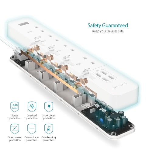 dodocool Smart 1100W 4-outlet Surge Protector 1440 Joules Power Strip مع 20W 4-Port USB Charger 4.92ft تمديد سلك الرصاص تشغيل / إيقاف مؤشر LED للهواتف الذكية والأجهزة اللوحية والمزيد الولايات المتحدة التوصيل AC125V الأبيض