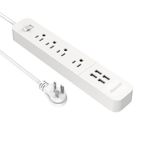 dodocool Smart 1100W 4-outlet Surge Protector 1440 Joules Power Strip with 20W 4-Port USB Charger 4.92ft Cord Extension Lead On/Off Switch LED Indicator for Smartphones Tablets and More US Plug AC125V White